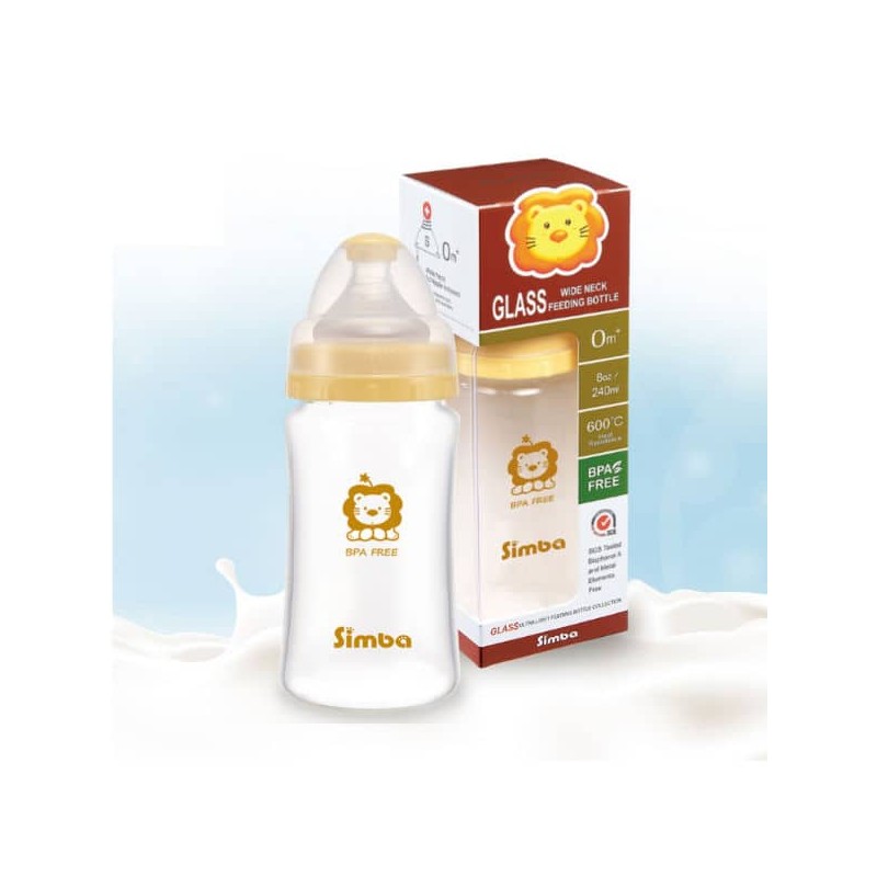 simba wide neck glass milk bottle 260mls yellow feeding simba wide neck glass milk bottle 260mls yellow feeding